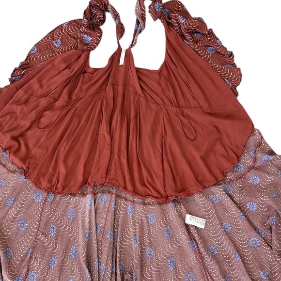 Anthropologie Ruffle Wrap Midi Dress Deep V Floral Boho Cottagecore Flowy Satin - Picture 9 of 9